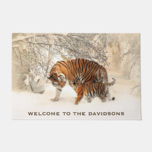 Winter Tigers aangepaste tekst welkomstmatten Deurmat