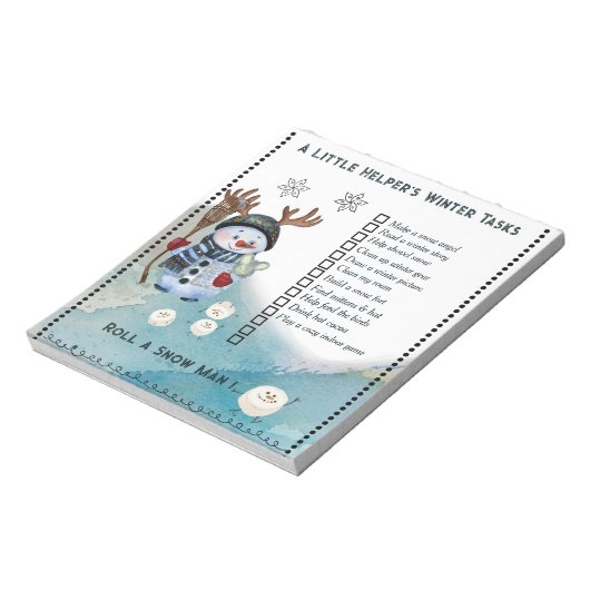 Winter To-Do List Notepad Snowman and Marshmallow Notitieblok (Linkerzijde)