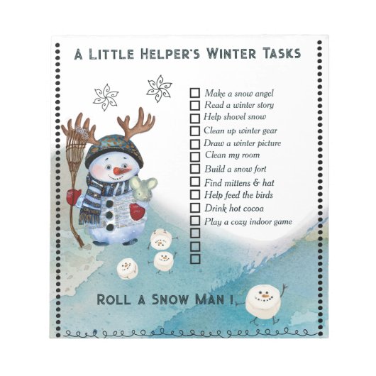 Winter To-Do List Notepad Snowman and Marshmallow Notitieblok (Voorkant)