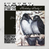 WINTER TORTELDUIFJES BLACK WHITE DAMASK MONOGRAM KAART (Voorkant / Achterkant)