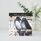 WINTER TORTELDUIFJES BLACK WHITE RED GEM MONOGRAM KAART (Staand voorkant)