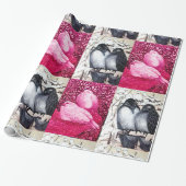 WINTER-TORTELDUIFJES EN WITTE DOVES IN PINKFUCHSIA CADEAUPAPIER (Uitgerold)