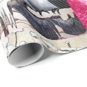 WINTER-TORTELDUIFJES EN WITTE DOVES IN PINKFUCHSIA CADEAUPAPIER (Rol Hoek)