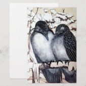 WINTER-TORTELDUIFJES IN SNEEUW Black en White Teke Briefpapier (Voorkant / Achterkant)