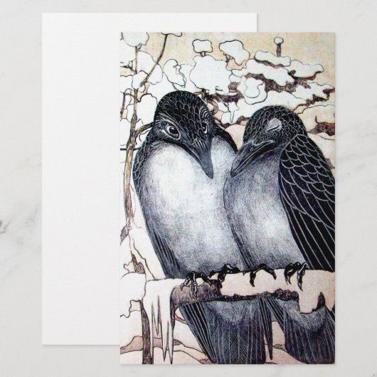 WINTER-TORTELDUIFJES IN SNEEUW Black en White Teke Briefpapier (Voorkant / Achterkant)
