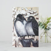 WINTER-TORTELDUIFJES IN SNEEUW Black en White Teke Briefpapier (Staand voorkant)