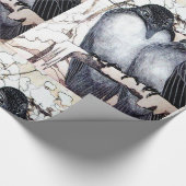 WINTER-TORTELDUIFJES IN SNEEUW Black en White Teke Cadeaupapier (Hoek)