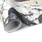 WINTER-TORTELDUIFJES IN SNEEUW Black en White Teke Cadeaupapier (Rol Hoek)