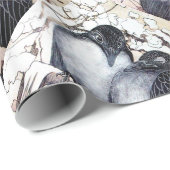 WINTER-TORTELDUIFJES IN SNEEUW Black en White Teke Cadeaupapier (Rol Hoek)