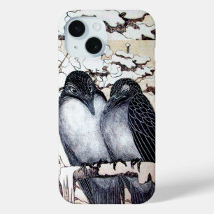 WINTER-TORTELDUIFJES IN SNEEUW Black en White Teke iPhone 15 Case