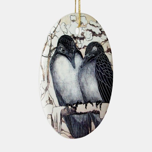 WINTER-TORTELDUIFJES IN SNEEUW Black en White Teke Keramisch Ornament (Rechts)