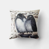 WINTER-TORTELDUIFJES IN SNEEUW Black en White Teke Kussen (Achterkant)