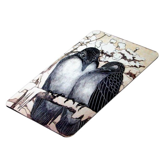 WINTER-TORTELDUIFJES IN SNEEUW Black en White Teke Magneet (Linkerzijde)