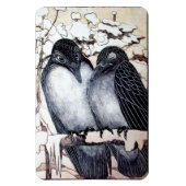 WINTER-TORTELDUIFJES IN SNEEUW Black en White Teke Magneet (Verticaal)