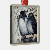 WINTER-TORTELDUIFJES IN SNEEUW Black en White Teke Metalen Ornament (Rechts)