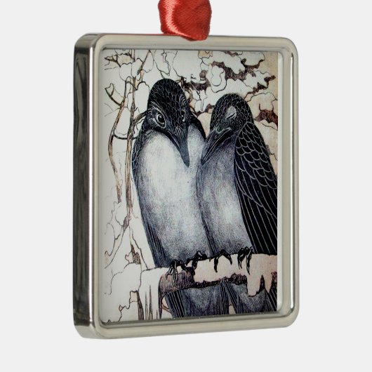 WINTER-TORTELDUIFJES IN SNEEUW Black en White Teke Metalen Ornament (Rechts)