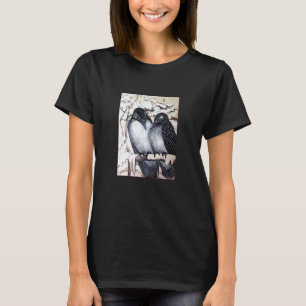 WINTER-TORTELDUIFJES IN SNEEUW Black en White Teke T-shirt