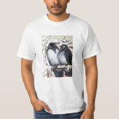 WINTER-TORTELDUIFJES IN SNEEUW Black en White Teke T-shirt (Voorkant)
