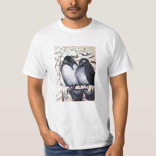 WINTER-TORTELDUIFJES IN SNEEUW Black en White Teke T-shirt (Voorkant)