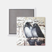 WINTER-TORTELDUIFJES in SNEEUW Black White Magneet (Voorkant / Achterkant)