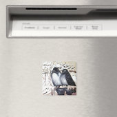 WINTER-TORTELDUIFJES in SNEEUW Black White Magneet (Insitu (Vaatwasser))