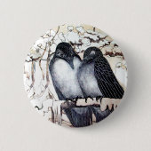 WINTER-TORTELDUIFJES in SNEEUW Black White Ronde Button 5,7 Cm (Voorkant)