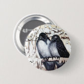 WINTER-TORTELDUIFJES in SNEEUW Black White Ronde Button 5,7 Cm (Voorkant /achterkant)