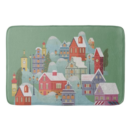 Winter Town Kerstmis Badmat (Voorkant)