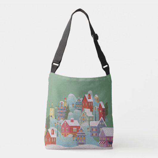 Winter Town Kerstmis Crossbody Tas (Voorkant)