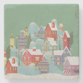 Winter Town Kerstmis Stenen Onderzetter (Voorkant)