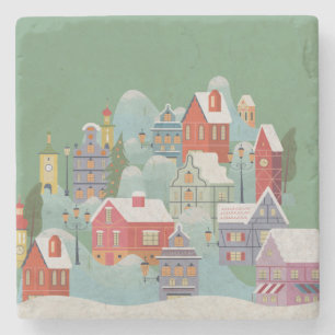 Winter Town Kerstmis Stenen Onderzetter