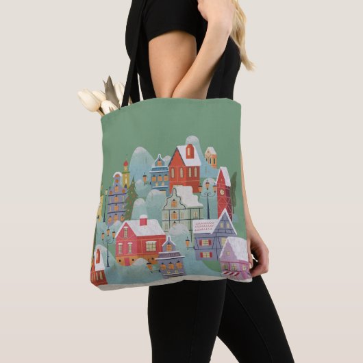 Winter Town Kerstmis Tote Bag (Dichtbij)