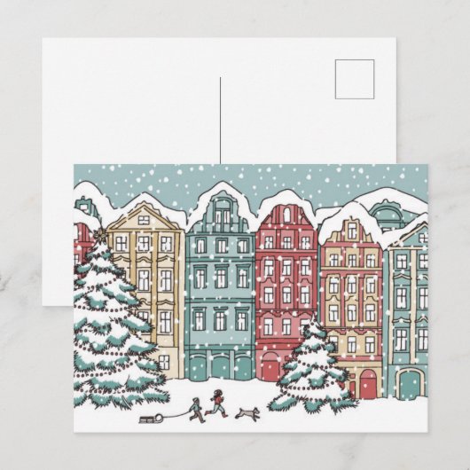 Winter Town Scene Briefkaart (Voorkant / Achterkant)