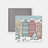 Winter Town Scene Magneet (Voorkant / Achterkant)