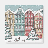 Winter Town Scene Magneet (Voorkant)