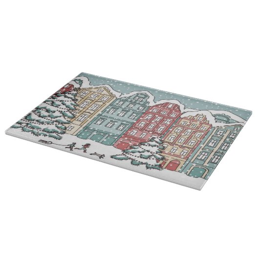 Winter Town Scene Snijplank (Hoek)