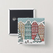 Winter Town Scene Vierkante Button 5,1 Cm (Voorkant /achterkant)
