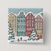 Winter Town Scene Vierkante Button 5,1 Cm (Voorkant)