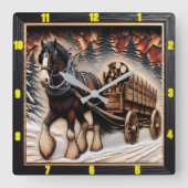 Winter Trail gepersonaliseerde verkoolde graan Cly Vierkante Klok (Voorkant)