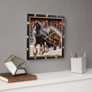 Winter Trail gepersonaliseerde verkoolde graan Cly Vierkante Klok