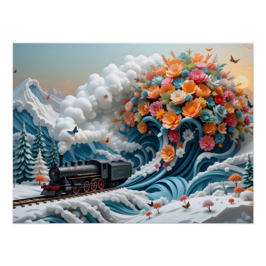 Winter Train Papercraft Scene Perfect Poster (Voorkant)