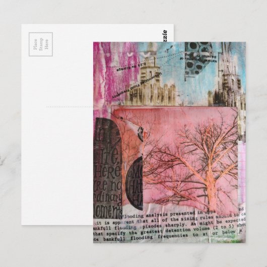 Winter Tree and Buildings Mixed Media Collage Briefkaart (Voorkant / Achterkant)