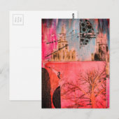 Winter Tree and Buildings Mixed Media Collage Briefkaart (Voorkant / Achterkant)