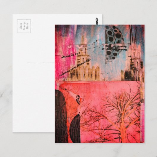 Winter Tree and Buildings Mixed Media Collage Briefkaart (Voorkant / Achterkant)