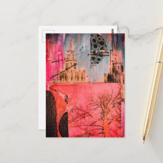 Winter Tree and Buildings Mixed Media Collage Briefkaart