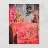 Winter Tree and Buildings Mixed Media Collage Briefkaart (Voorkant)