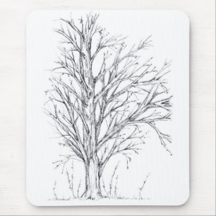 Winter Tree Black Ink Tekening Art Schets Muismat