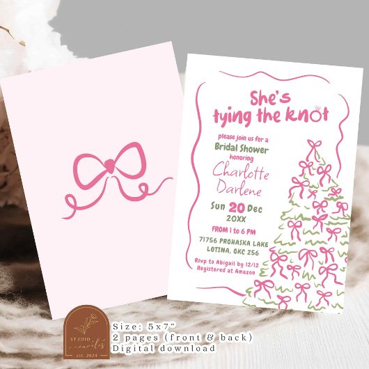 Winter Tree Bow Tying The Knot Vrijgezellenfeest Kaart