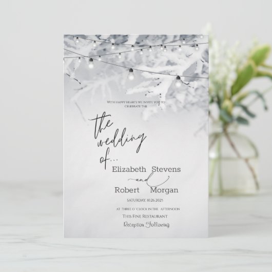 Winter Tree Branches Sneeuwbruiloft Kaart (Staand voorkant)