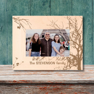 Winter Tree Family Name Laser geëtst Afbeelding Li Gegraveerde Lijstjes